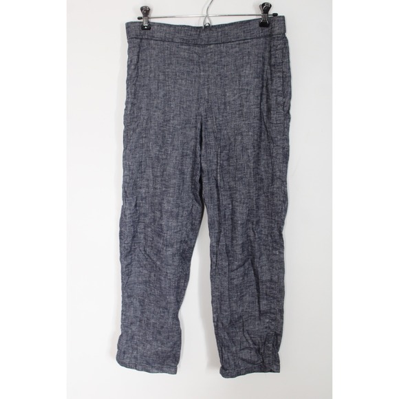 Theory 6 Blue Thorina Tierra Wash Linen Blend Pull On Cropped Pants - Picture 1 of 9